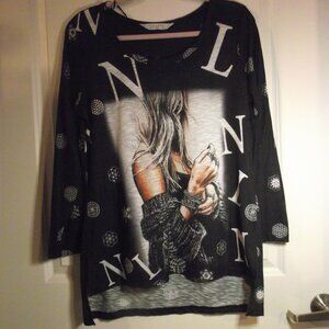 WOMENS L/G (LARGE) LONG SLEEVED GRAPHIC TUNIC TOP